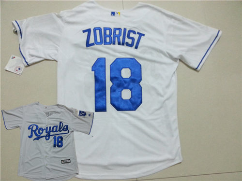 Men's Kansas City Royals #18 Ben Zobrist Home White Cool Base Baseball Jersey