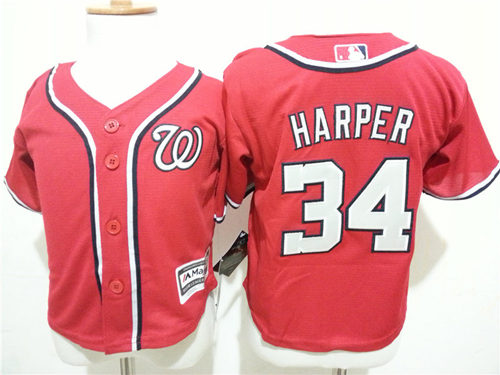 Toddler's Washington Nationals #34 Bryce Harper Red Scarlet Cool Base Jersey