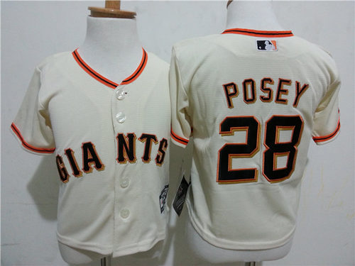 Toddler's San Francisco Giants #28 Buster Posey Cream 2015 MLB Cool Base Jersey