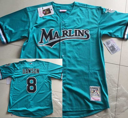 Men's Florida Marlins #8 Andre Dawson Mesh BP Teal Green Throwback Jersey  size