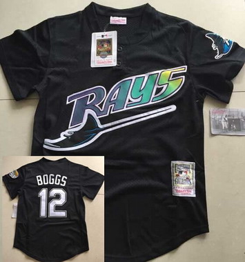 Men's Tampa Bay Rays #12 Wade Boggs Mesh BP Black Throwback Baseball Jersey