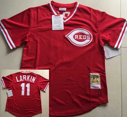 Men's Cincinnati Reds #11 Barry Larkin Mesh BP Red Throwback Jersey size S-3XL
