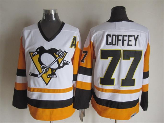Men's Pittsburgh Penguins #77 Paul Coffey 1988-89 White CCM Vintage Throwback Jersey