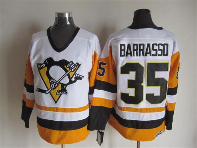 Men's Pittsburgh Penguins #35 Tom Barrasso 1988-89 White CCM Vintage Throwback Jersey