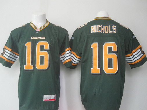 Men's Edmonton Eskimos #16 Matt Nichols Green Team Color CFL Reebok Jersey