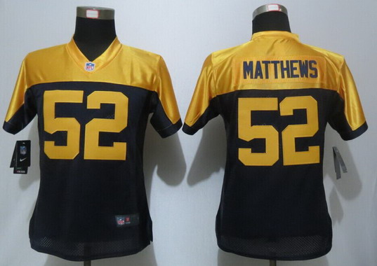 Women's Green Bay Packers #52 Clay Matthews Navy Blue Gold Alternate NFL Nike Limited Jersey