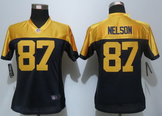 Women's Green Bay Packers #87 Jordy Nelson Navy Blue Gold Alternate NFL Nike Limited Jersey