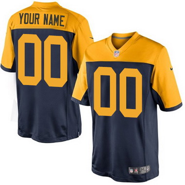 Men's Nike Green Bay Packers Customized Navy Blue Gold Alternate 2015 NFL Throwback Game Jersey