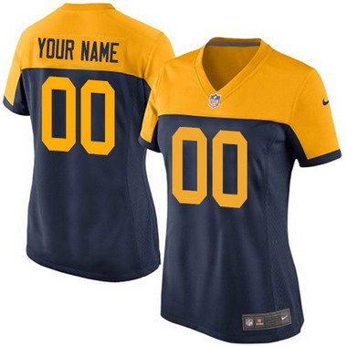 Womens Green Bay Packers Custom Willie Wood Reggie White Cal Hubbard  Brett Favre Nike Navy Gold Retro Limited Jersey