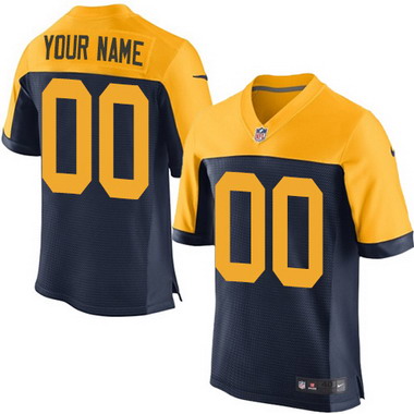Men's Nike Green Bay Packers Customized Navy Blue Gold Alternate 2015 NFL Throwback Elite Jersey