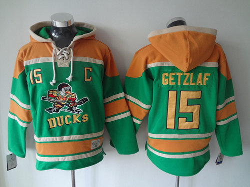 Men's Mighty Ducks Of Anaheim #15 Ryan Getzlaf 1991-92 Green Old Time Hockey Hoodie