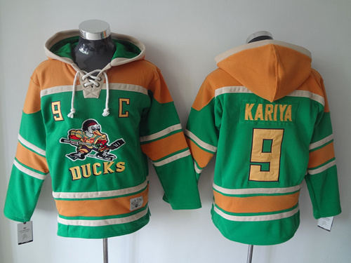 Men's Mighty Ducks Of Anaheim #9 Paul Kariya 1991-92 Green Old Time Hockey Hoodie