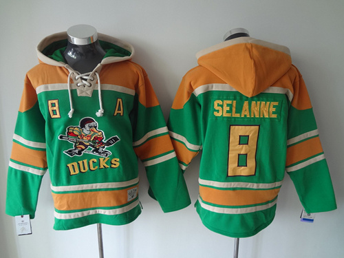 Men's Mighty Ducks Of Anaheim #8 Teemu Selanne 1991-92 Green Old Time Hockey Hoodie