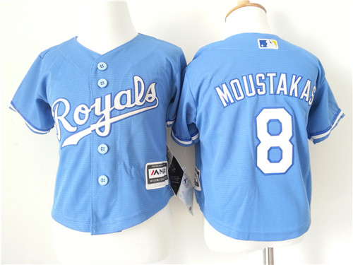 Toddler Kansas City Royals #8 Mike Moustakas Alternate Light Blue 2015 MLB Cool Base Jersey