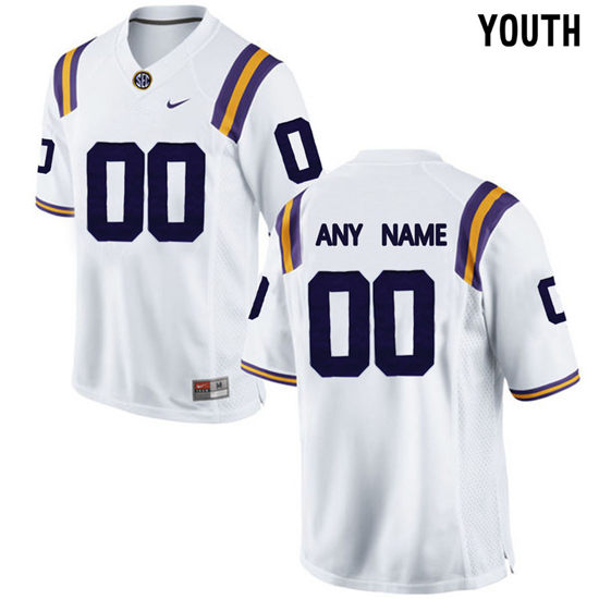 Youth LSU Tigers Custom Nike White Football Game Jersey