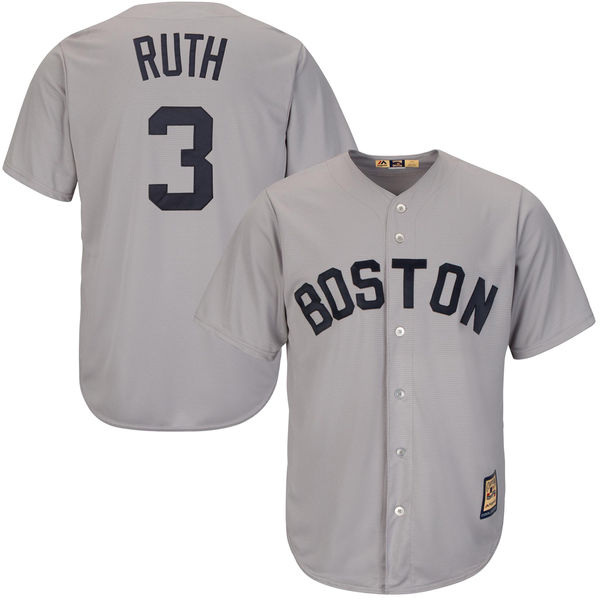 Men's Boston Red Sox Retired Player #3 Babe Ruth Majestic Gray Road Cooperstown Collection Player Jersey