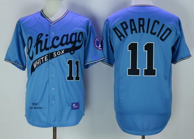 Men's Chicago White Sox #11 Luis Aparicio 1968 Light Blue Throwback Stitched MLB Jersey By Mitchell & Ness