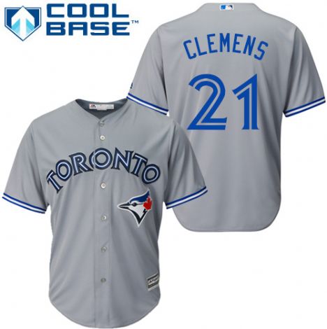 Men's Toronto Blue Jays Retired Player #21 Roger Clemens Road Gray Cool Base  Baseball Jersey