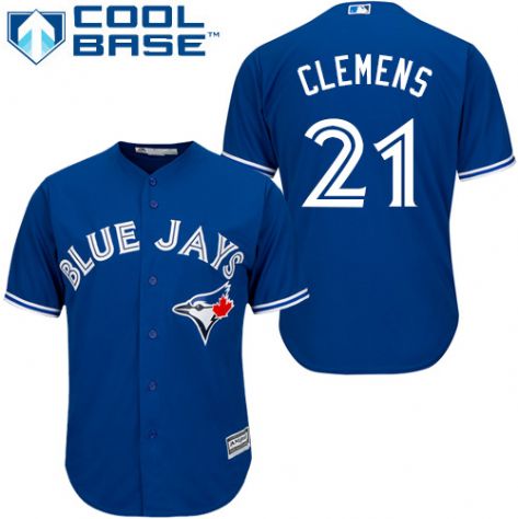 Men's Toronto Blue Jays Retired Player #21 Roger Clemens Alternate Blue Cool Base  Baseball Jersey