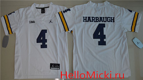 Youth Michigan Wolverines #4 Jim Harbaugh Jordan Brand College Football Limited Jersey - White