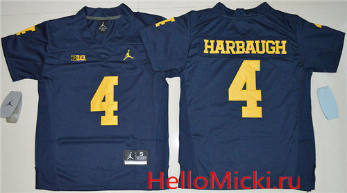 Youth Michigan Wolverines #4 Jim Harbaugh Jordan Brand College Football Limited Jersey - Navy Blue.