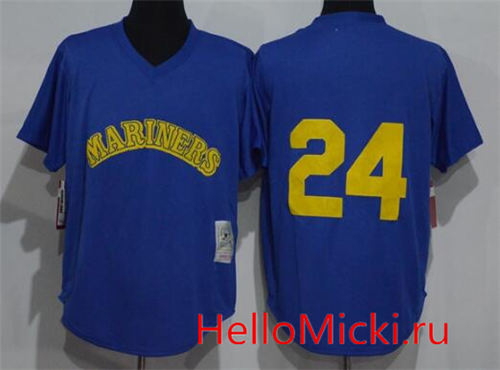 Men's Seattle Mariners #24 Ken Griffey Jr. Mitchell & Ness Royal Cooperstown Mesh Batting Practice Jersey