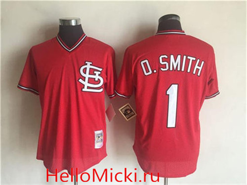 Men's St. Louis Cardinals Retired Player #1 Ozzie Smith Red Cooperstown Mesh Batting Practice Jersey By Mitchell & Ness