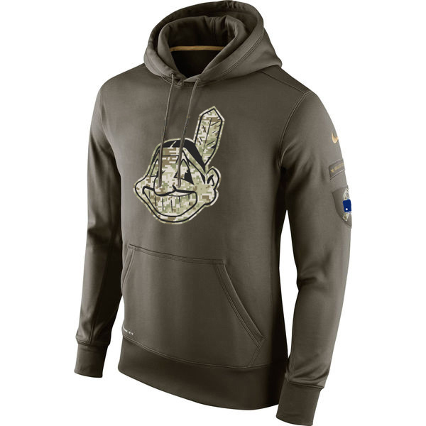 Men's MLB Cleveland Indians Nike Olive Salute To Service KO Performance Hoodie