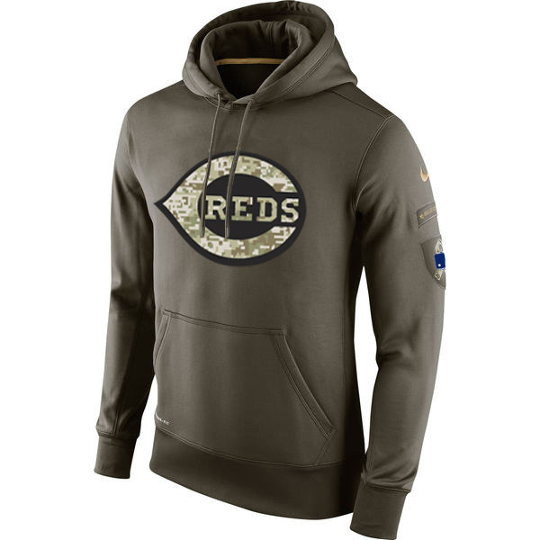 Men's MLB Cincinnati Reds Nike Olive Salute To Service KO Performance Hoodie