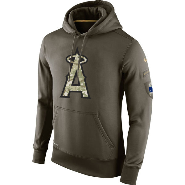 Men's MLB Los Angeles Angels of Anaheim Nike Olive Salute To Service KO Performance Hoodie