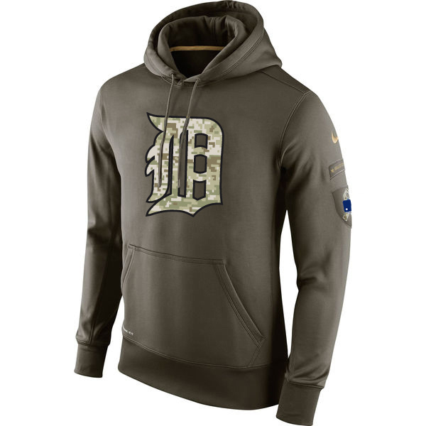 Men's MLB Detroit Tigers Nike Olive Salute To Service KO Performance Hoodie