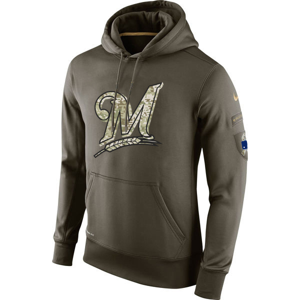 Men's MLB Milwaukee Brewers Nike Olive Salute To Service KO Performance Hoodie