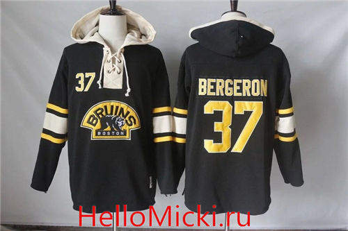 Men's Boston Bruins #37 Patrice Bergeron Black Third Old Time Hockey Hoodie