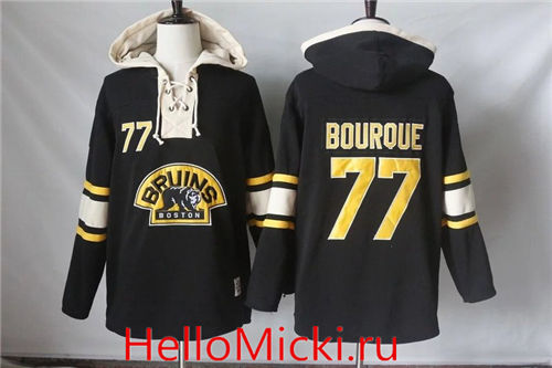 Men's Boston Bruins #77 Ray Bourque Black Third Old Time Hockey Hoodie