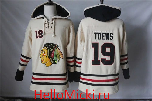 Men's Chicago Blackhawks #19 Jonathan Toews Cream Old Time Hockey Hoodie