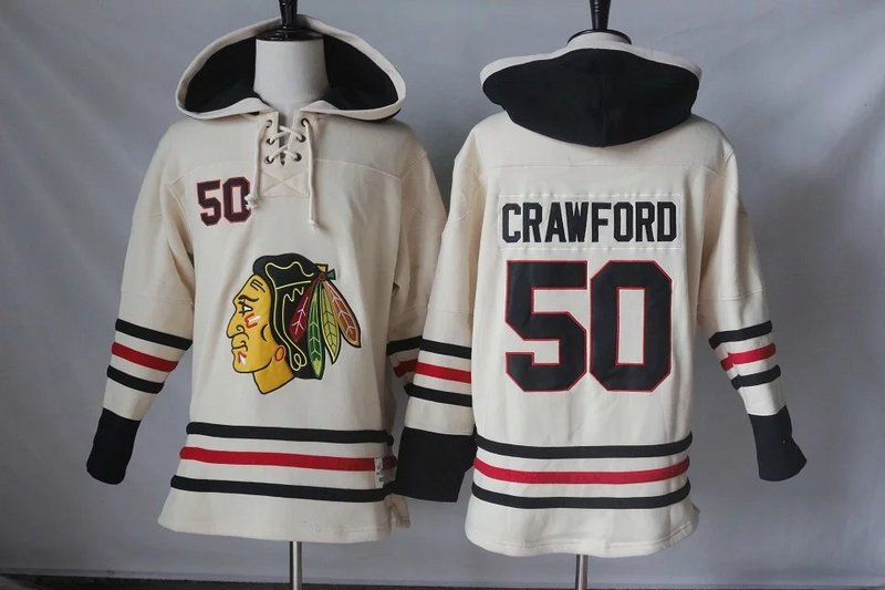 Men's Chicago Blackhawks #50 Corey Crawford Cream Old Time Hockey Hoodie