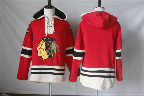 Men's Chicago Blackhawks Blank Old Time Hockey Red Current Lacer Heavyweight Hoodie