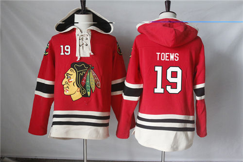 Men's Chicago Blackhawks #19 Jonathan Toews Old Time Hockey Red Current Lacer Heavyweight Hoodie