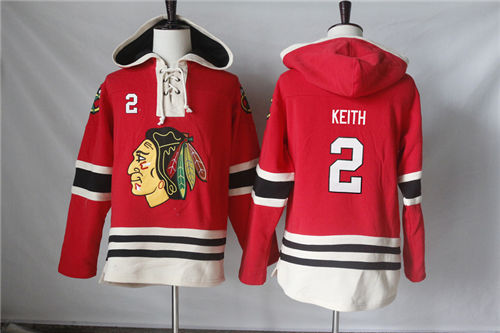 Men's Chicago Blackhawks #2 Duncan Keith Old Time Hockey Red Current Lacer Heavyweight Hoodie
