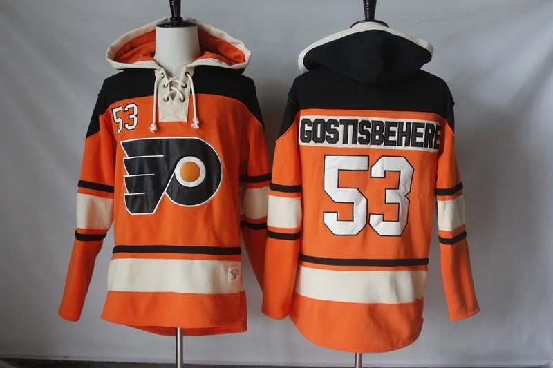 Men's Philadelphia Flyers #53 Shayne Gostisbehere Orange Premier Alternate Hockey Hoodie