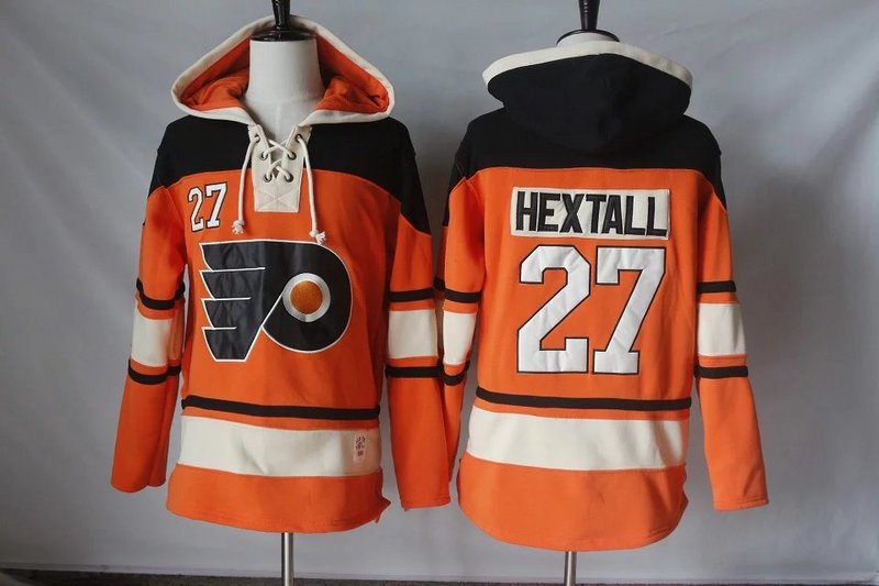 Men's Philadelphia Flyers #27 Ron Hextall Orange Premier Alternate Hockey Hoodie