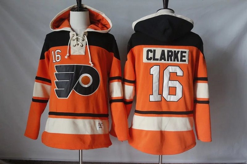 Men's Philadelphia Flyers #16 Bobby Clarke Orange Premier Alternate Hockey Hoodie