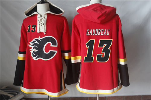 Men's Calgary Flames #13 Calgary Flames Red Old Time Hockey NHL Hoodie