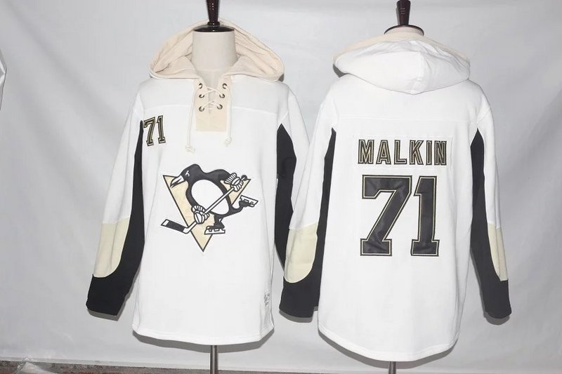 Men's Pittsburgh Penguins #71 Evgeni Malkin Old Time Hockey White Hockey Hoodie