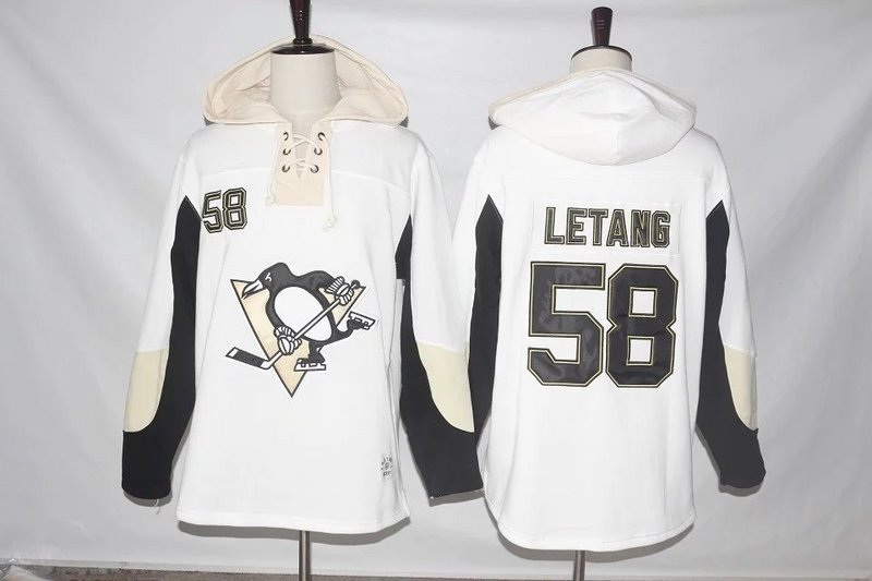 Men's Pittsburgh Penguins #58 Kris Letang Old Time Hockey White Hockey Hoodie