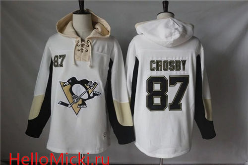 Men's Pittsburgh Penguins #87 Sidney Crosby Old Time Hockey White Hockey Hoodie