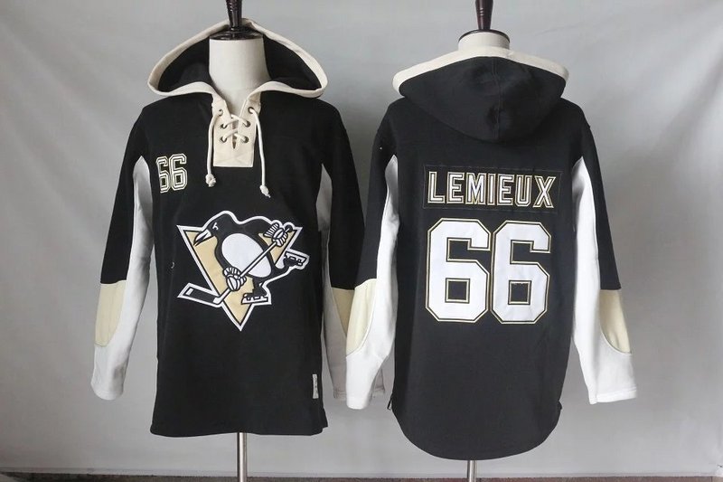 Men's Pittsburgh Penguins #66 Mario Lemieux Old Time Hockey Home Black Hockey Hoodie