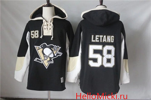 Men's Pittsburgh Penguins #58 Kris Letang Old Time Hockey Home Black Hockey Hoodie
