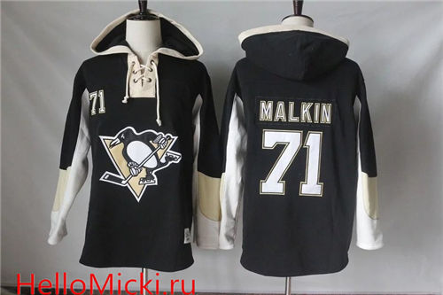 Men's Pittsburgh Penguins #71 Evgeni Malkin Old Time Hockey Home Black Hockey Hoodie