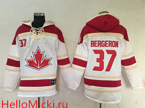 Men's Team Canada #37 Patrice Bergeron White Old Time 2016 World Cup of Hockey Hockey Hoodie